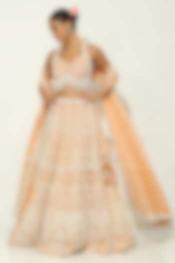 Peach Organza Pearl Embellished Bridal lehenga for 22 Lehenga Set by Vandana Sethi at Pernia's Pop Up Shop