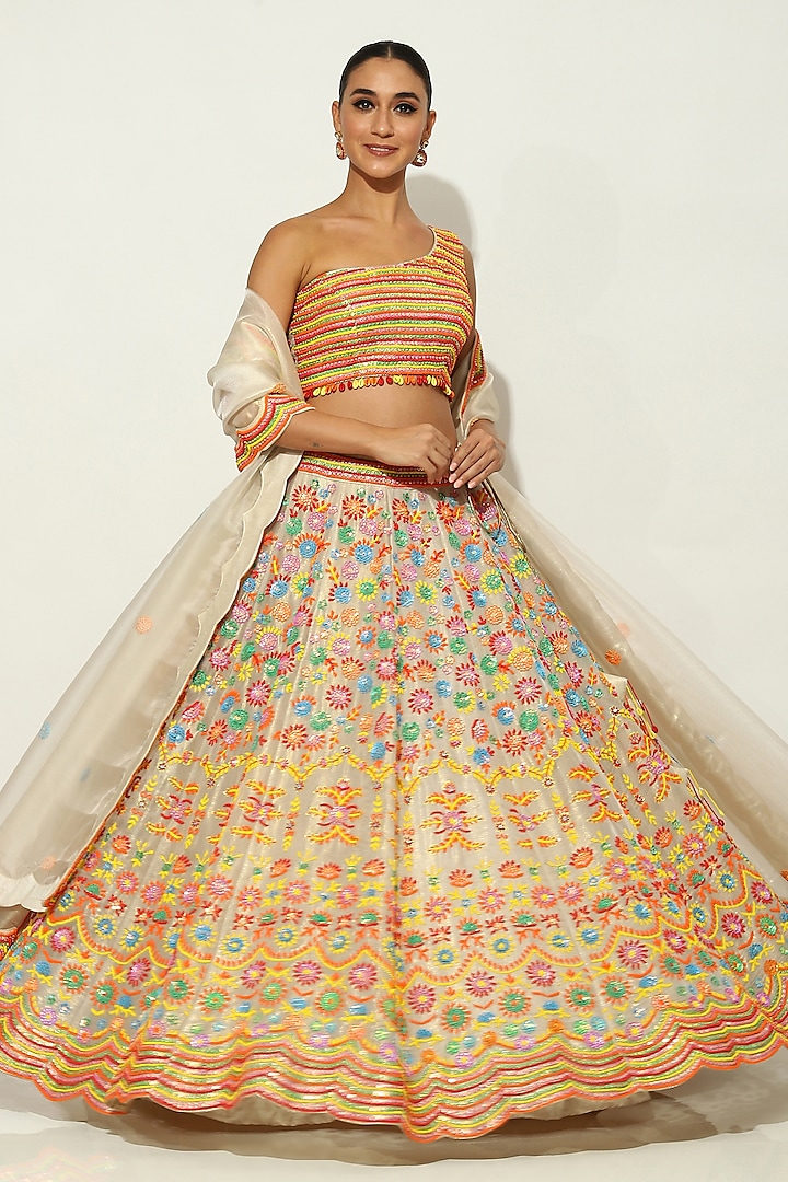 Ivory Shimmer Organza Bead Embellished Bridal lehenga for 22 Lehenga Set by Vandana Sethi at Pernia's Pop Up Shop