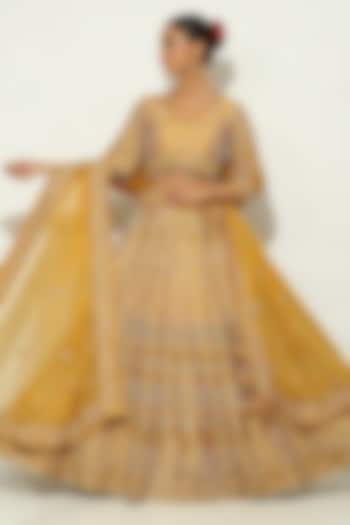 Mustard Gold Dupion Silk Zardosi Embroidered Bridal Lehenga Set by Vandana Sethi at Pernia's Pop Up Shop