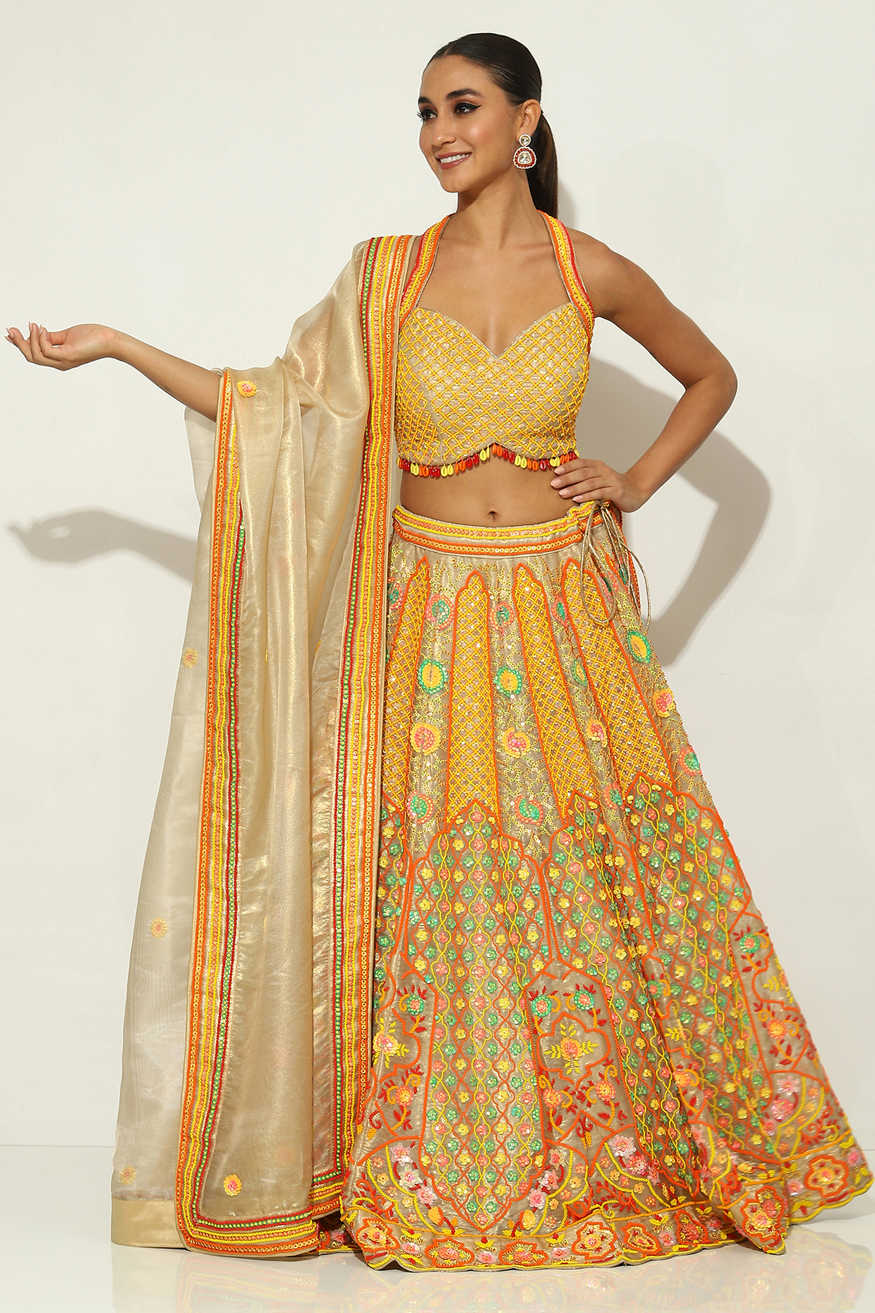 Multi-Colored Shimmer Organza Bead Embellished Bridal lehenga for 22 Lehenga Set by Vandana Sethi at Pernia's Pop Up Shop