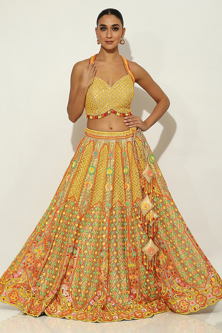 Multi-Colored Shimmer Organza Bead Embellished Bridal Lehenga Set by Vandana Sethi at Pernia's Pop Up Shop