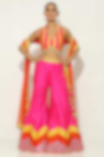 Fuchsia Dupioni Silk Mirror Embellished Sharara Set by Vandana Sethi at Pernia's Pop Up Shop