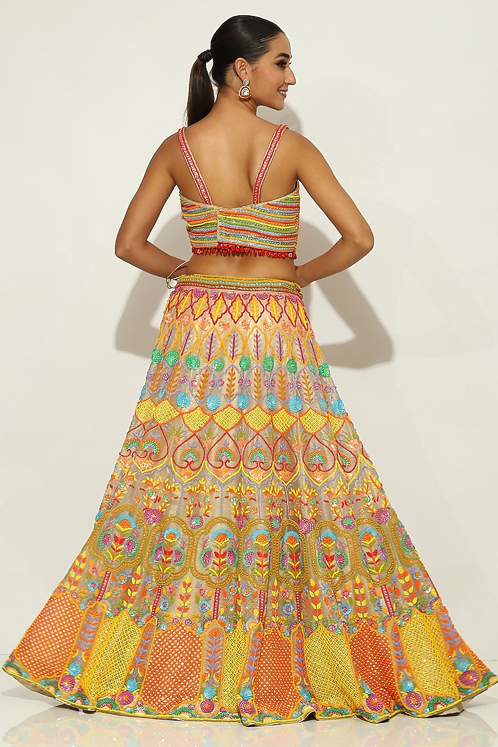 Multi-Colored Shimmer Organza Bead Embellished Bridal Lehenga Set by Vandana Sethi at Pernia's Pop Up Shop