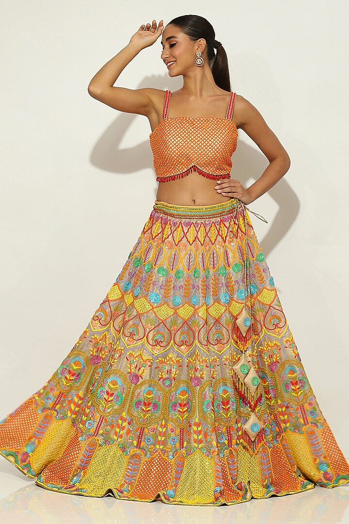 Multi-Colored Shimmer Organza Bead Embellished Bridal Lehenga Set by Vandana Sethi at Pernia's Pop Up Shop