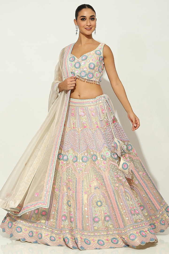 Multi-Colored Shimmer Organza Beads Embellished Bridal Lehenga Set by Vandana Sethi at Pernia's Pop Up Shop