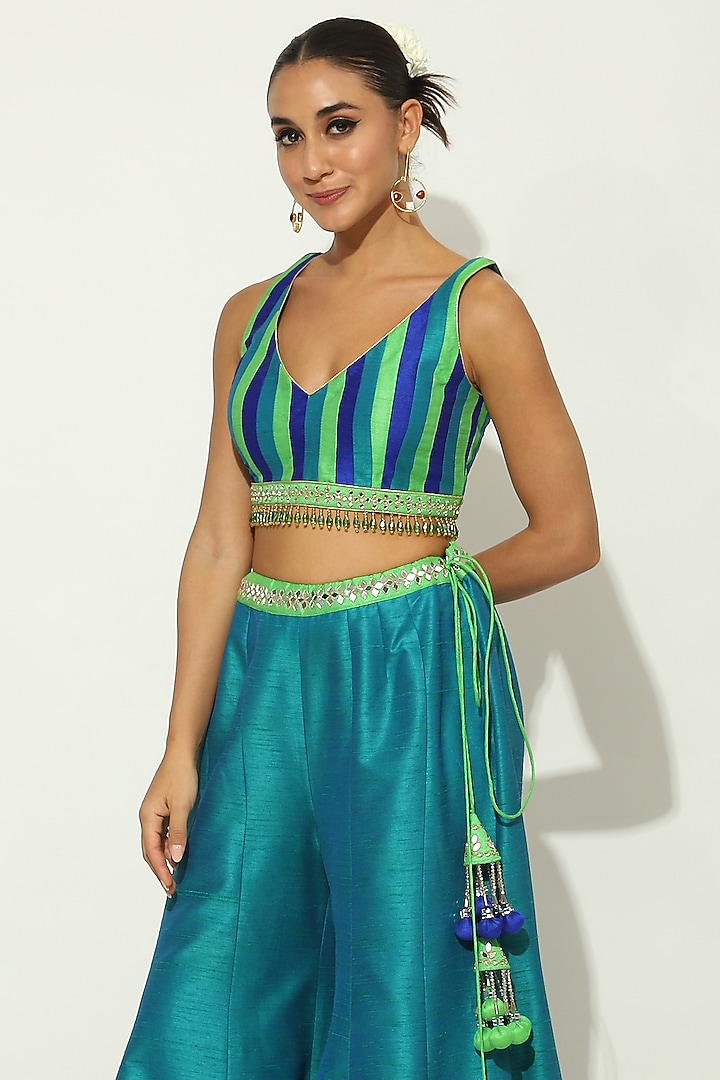 Green Dupion Silk Mirror Embellished Bridal Sharara Set by Vandana Sethi at Pernia's Pop Up Shop