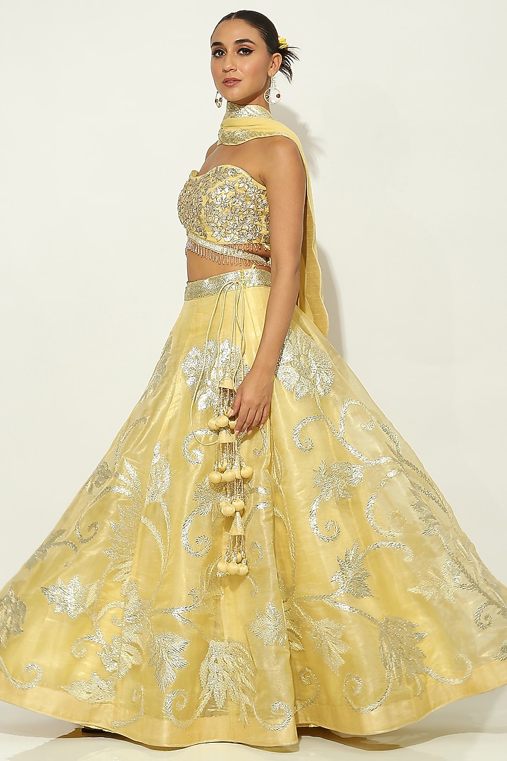 Yellow Shimmer Organza Gota Embellished Wedding Lehenga Set by Vandana Sethi at Pernia's Pop Up Shop