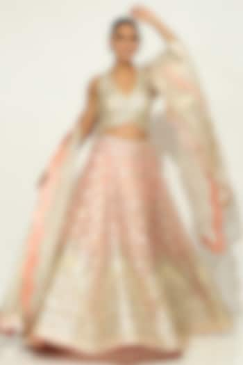 Blush Pink Shimmer Organza Gota Embellished Bridal Lehenga Set by Vandana Sethi at Pernia's Pop Up Shop