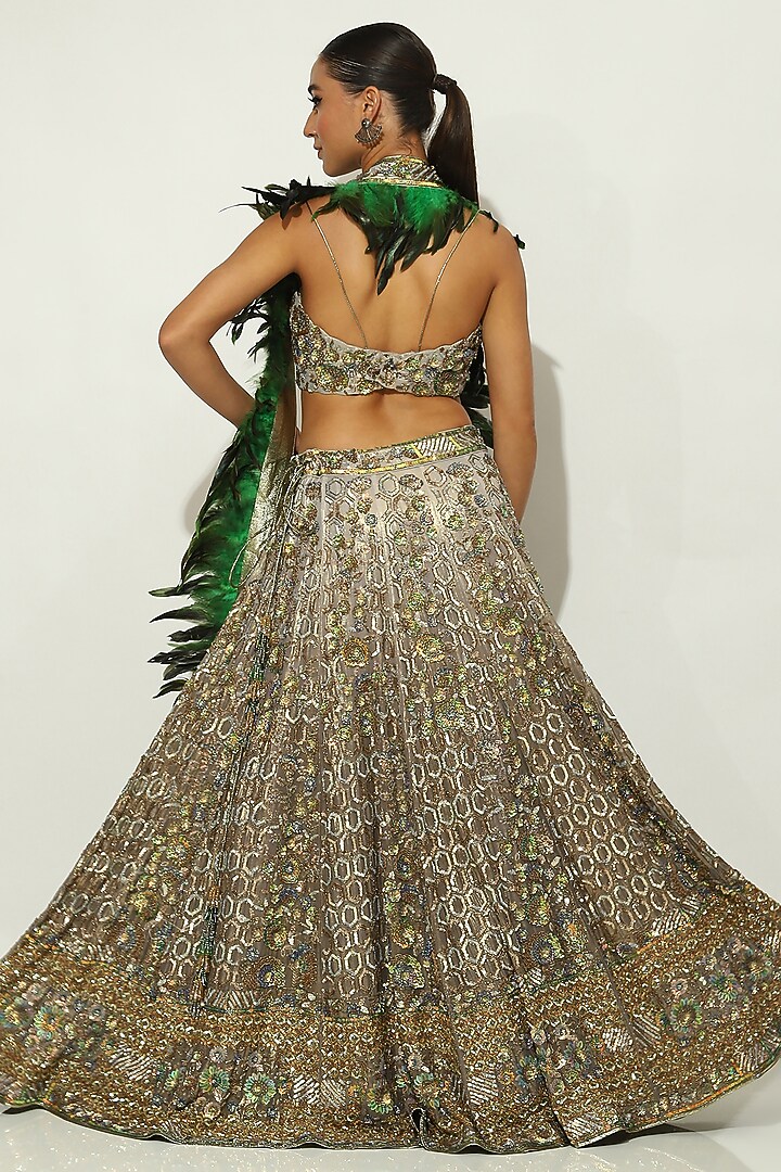 Peacock Green Shimmer Georgette Sequins Embroidered Bridal Lehenga Set by Vandana Sethi at Pernia's Pop Up Shop