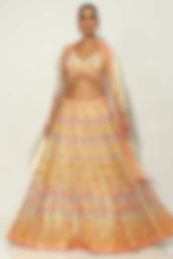 Ivory Shimmer Raw Silk Bead Embellished Bridal Lehenga Set by Vandana Sethi at Pernia's Pop Up Shop