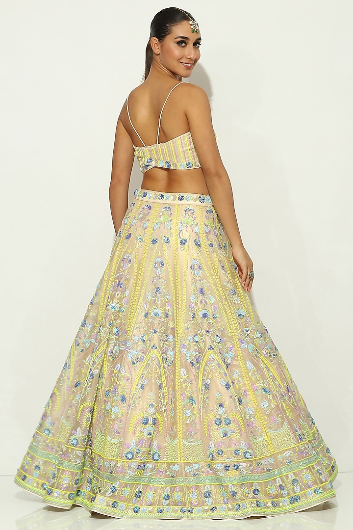 Ivory Shimmer Organza Bead Embellished Bridal Lehenga Set by Vandana Sethi at Pernia's Pop Up Shop