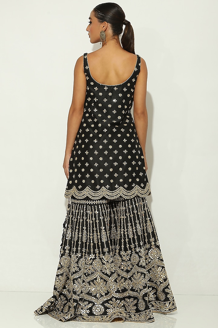 Black Dupion Silk Mirror Embellished Gharara Set by Vandana Sethi at Pernia's Pop Up Shop