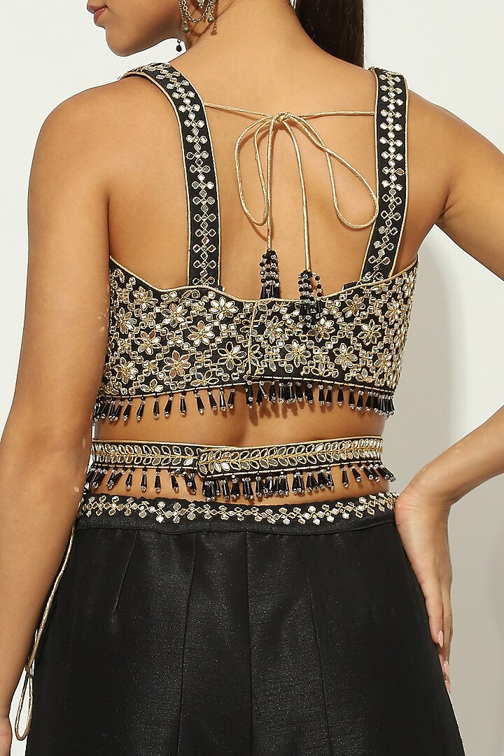 Black & White Dupion Silk Mirror Embellished Bridal Sharara Set by Vandana Sethi at Pernia's Pop Up Shop