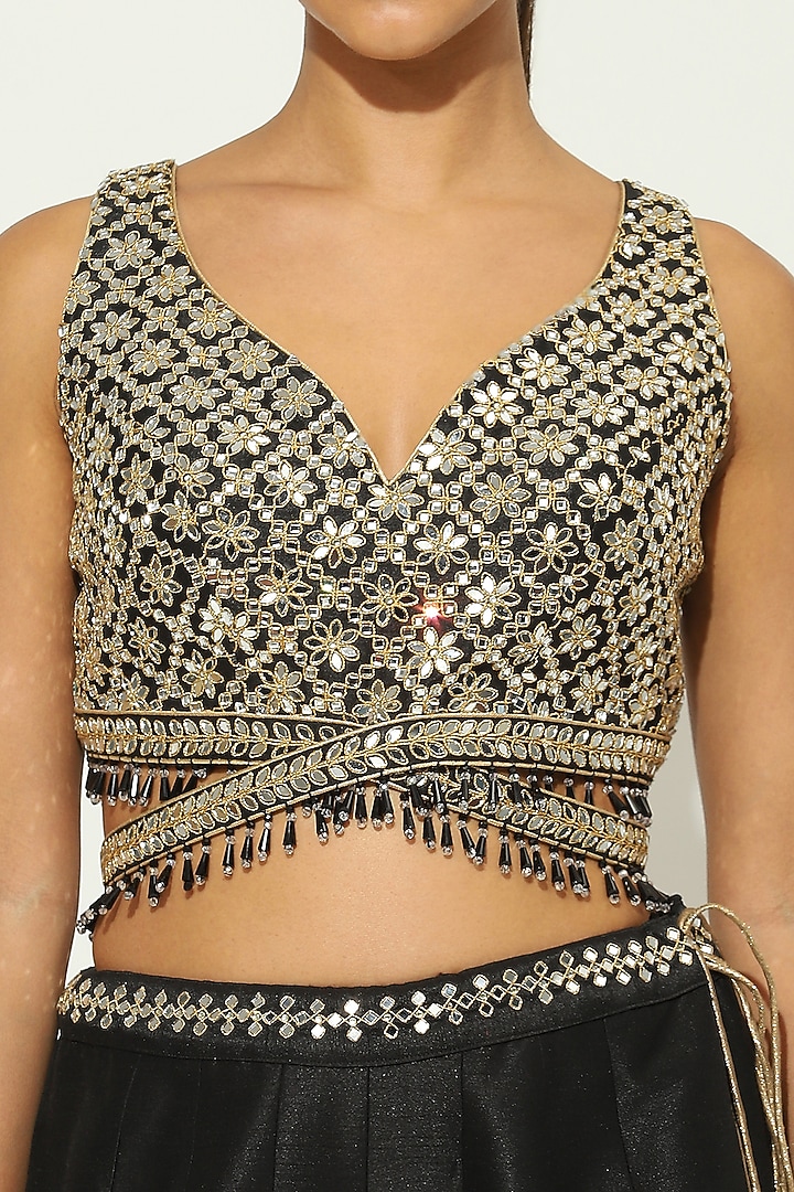 Black & White Dupion Silk Mirror Embellished Bridal Sharara Set by Vandana Sethi at Pernia's Pop Up Shop