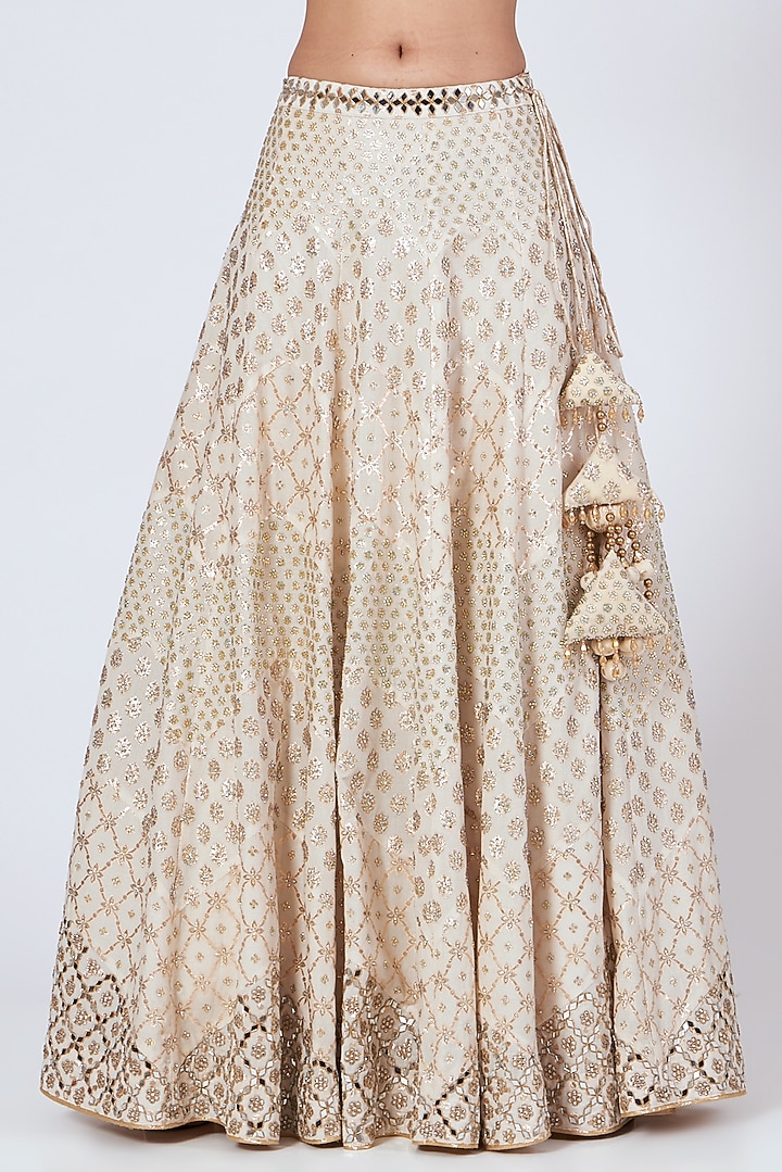 Ivory Mirror Embroidered Wedding Lehenga Set by Vandana Sethi at Pernia's Pop Up Shop