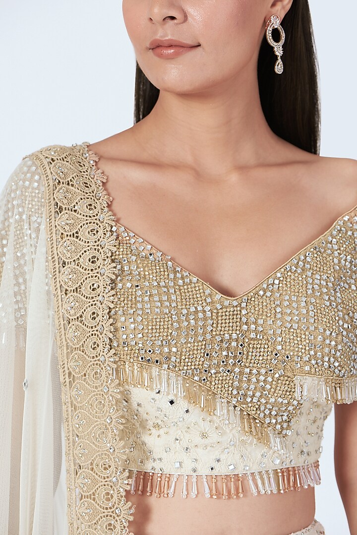 Ivory & Beige Embroidered Wedding Lehenga Set by Vandana Sethi at Pernia's Pop Up Shop