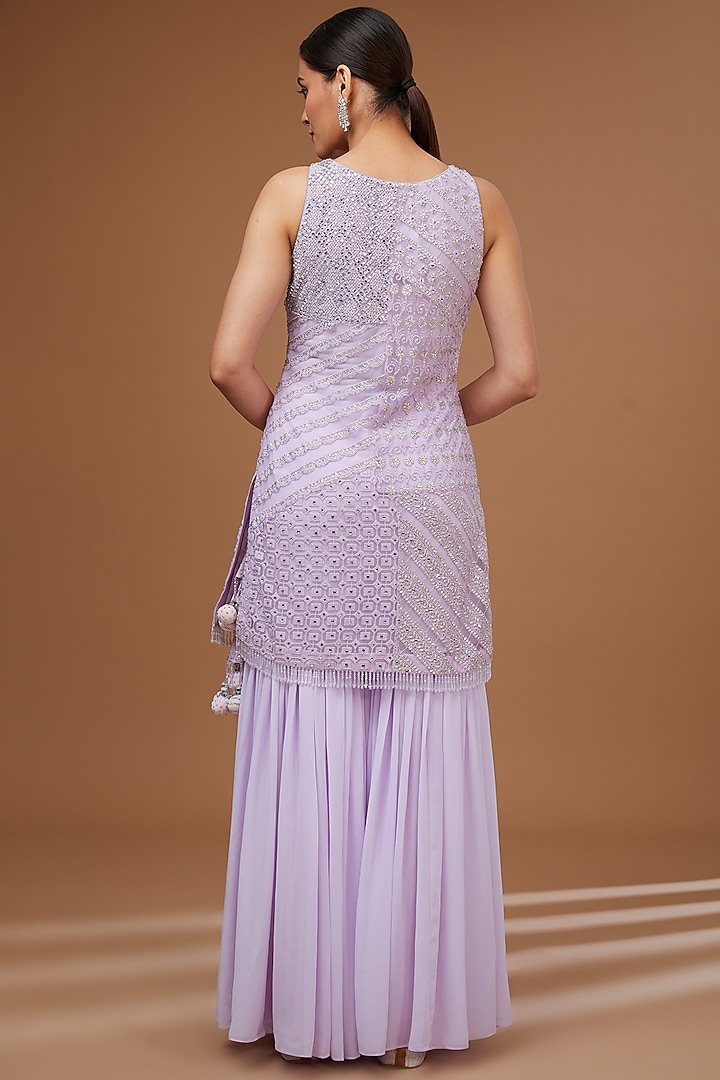 Lilac Georgette Gharara Set by Vandana Sethi at Pernia's Pop Up Shop