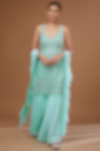 Light Aqua Georgette Gharara Set by Vandana Sethi at Pernia's Pop Up Shop