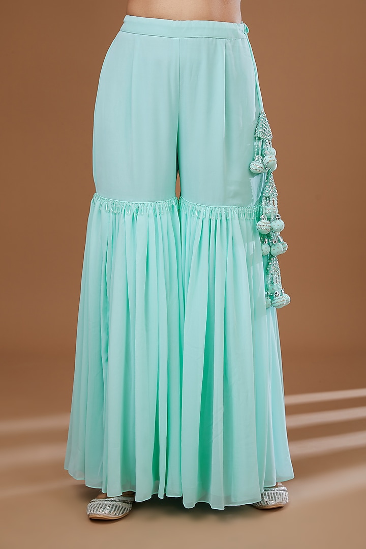 Light Aqua Georgette Gharara Set by Vandana Sethi at Pernia's Pop Up Shop