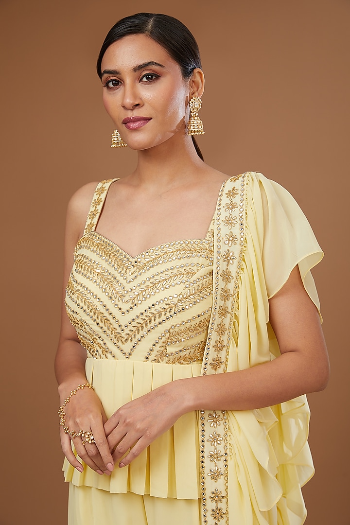 Yellow Georgette Gota Patti & Mirror Embroidered Gharara Set by Vandana Sethi at Pernia's Pop Up Shop