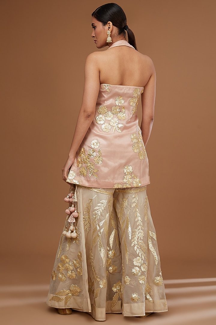 Ivory Organza Gota Embroidered Gharara Set by Vandana Sethi at Pernia's Pop Up Shop