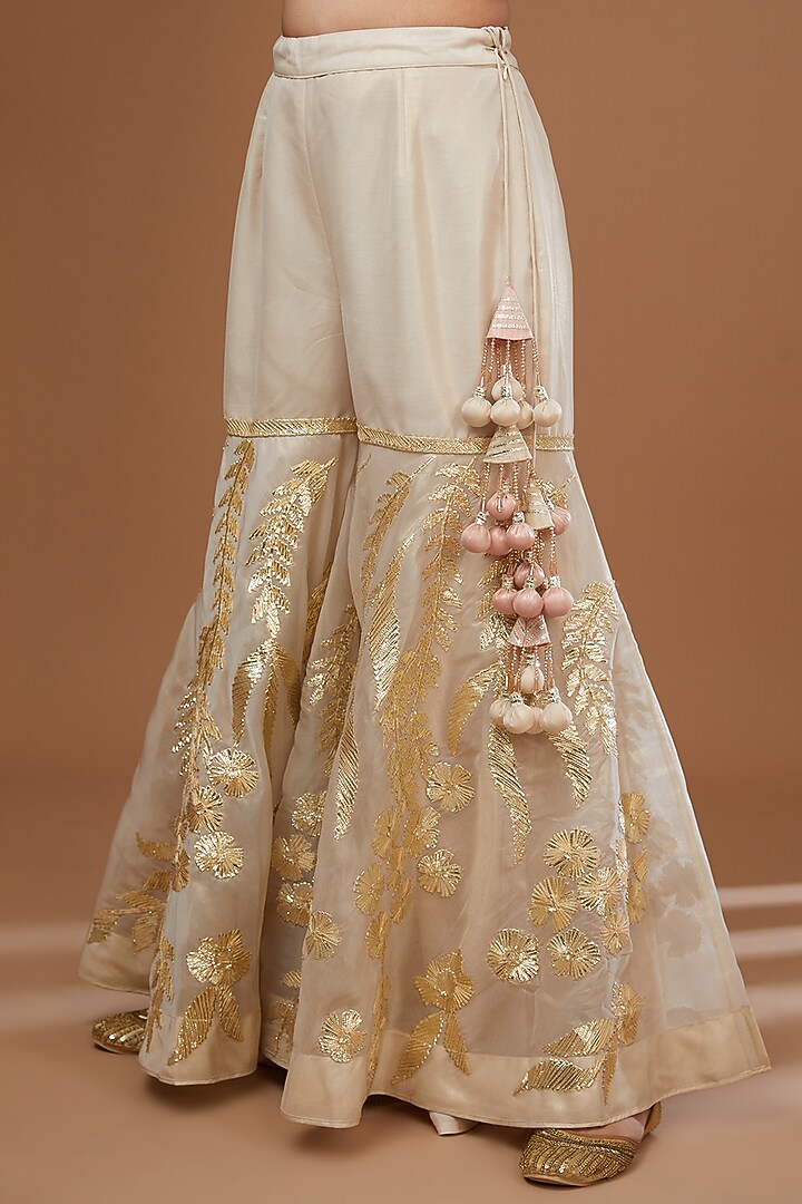 Ivory Organza Gota Embroidered Gharara Set by Vandana Sethi at Pernia's Pop Up Shop