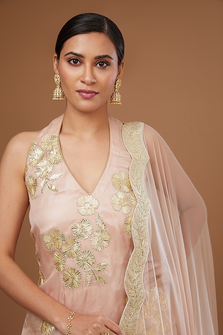 Ivory Organza Gota Embroidered Gharara Set by Vandana Sethi at Pernia's Pop Up Shop
