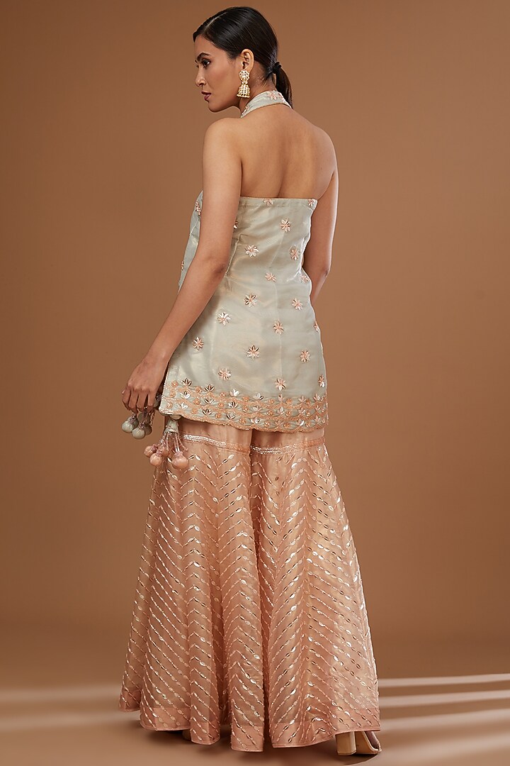 Peach Sequins Embroidered Gharara Set by Vandana Sethi at Pernia's Pop Up Shop