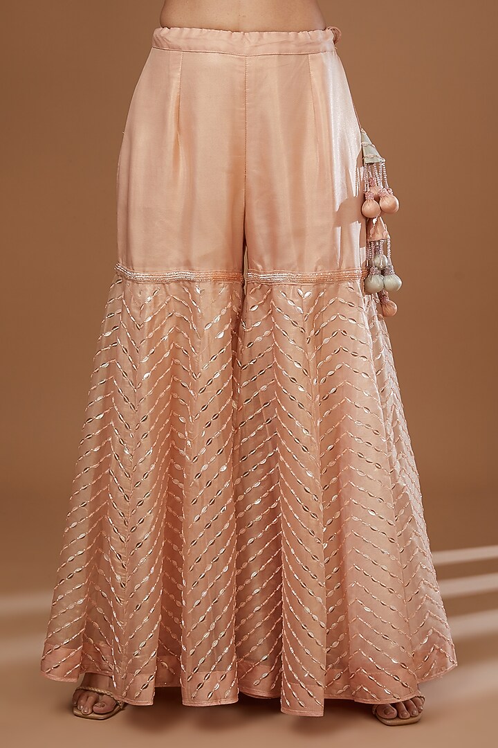 Peach Sequins Embroidered Gharara Set by Vandana Sethi at Pernia's Pop Up Shop