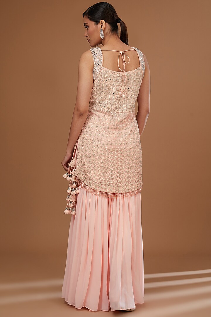 Peach Georgette Gharara Set by Vandana Sethi at Pernia's Pop Up Shop