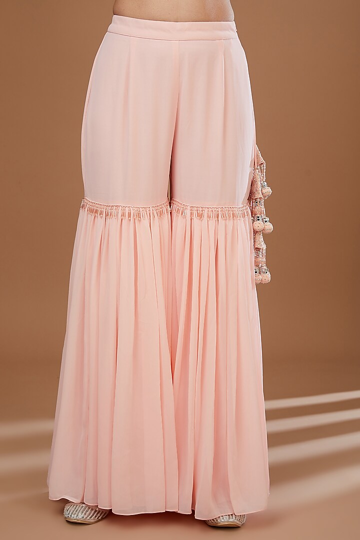Peach Georgette Gharara Set by Vandana Sethi at Pernia's Pop Up Shop