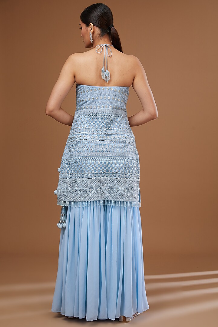 Ice Blue Georgette Gharara Set by Vandana Sethi at Pernia's Pop Up Shop