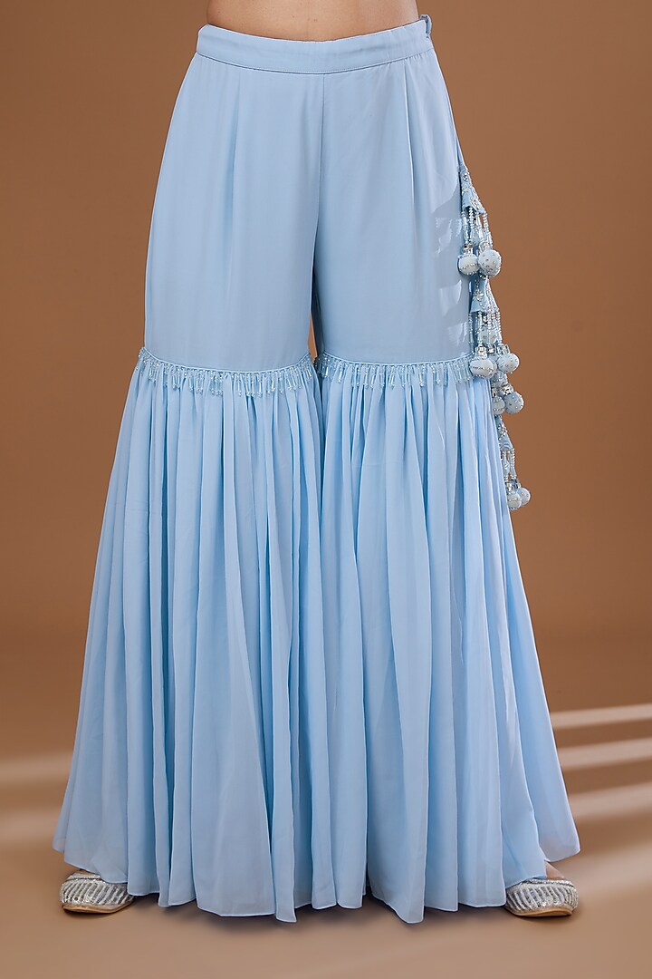 Ice Blue Georgette Gharara Set by Vandana Sethi at Pernia's Pop Up Shop