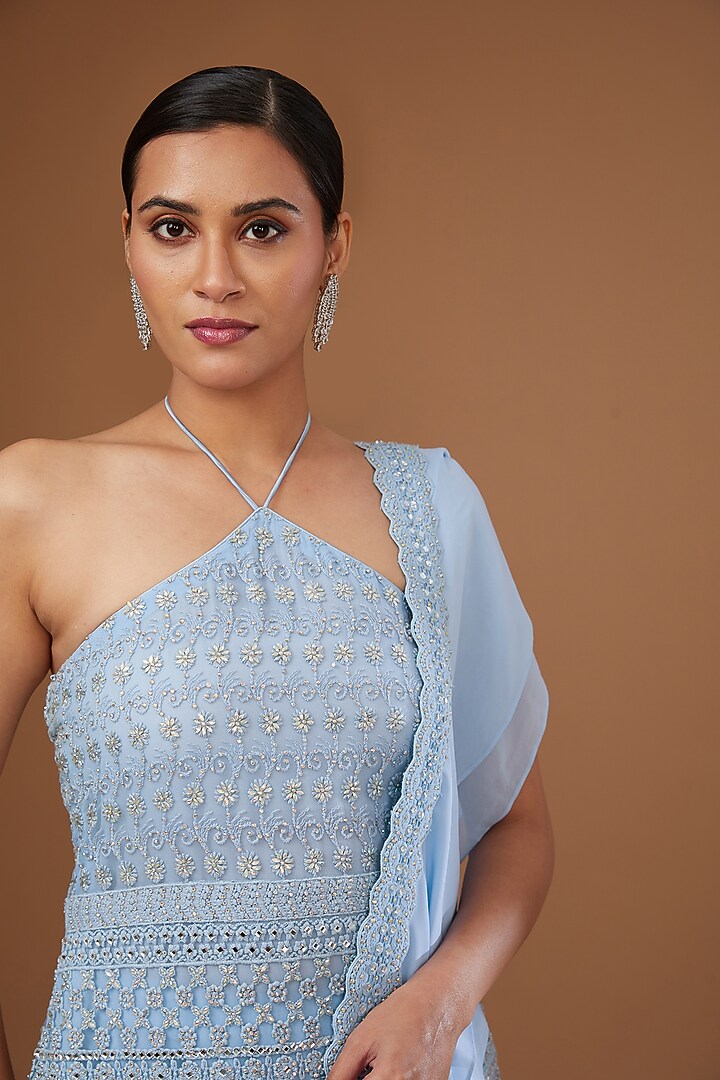 Ice Blue Georgette Gharara Set by Vandana Sethi at Pernia's Pop Up Shop