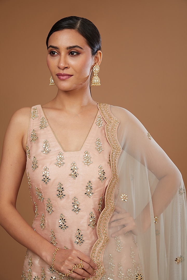 Grey Mirror & Gota Embroidered Gharara Set by Vandana Sethi at Pernia's Pop Up Shop