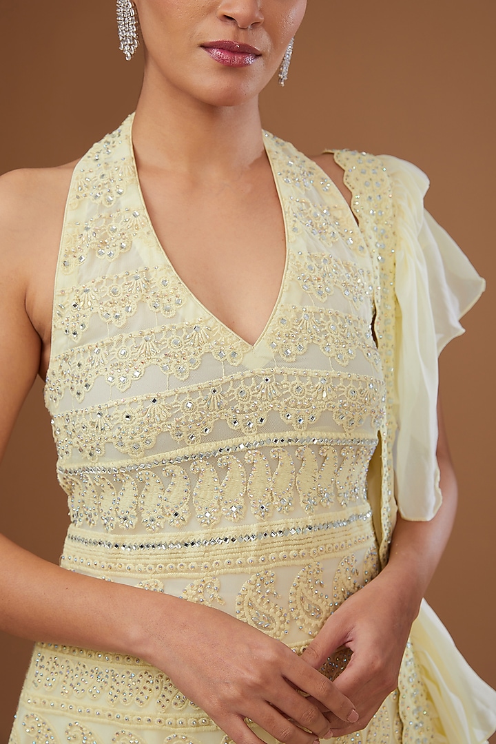 Lemon Yellow Georgette Gharara Set by Vandana Sethi at Pernia's Pop Up Shop
