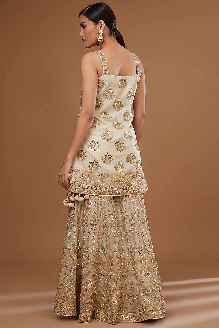 Ivory Organza Gota Patti & Mirror Embroidered Gharara Set by Vandana Sethi at Pernia's Pop Up Shop
