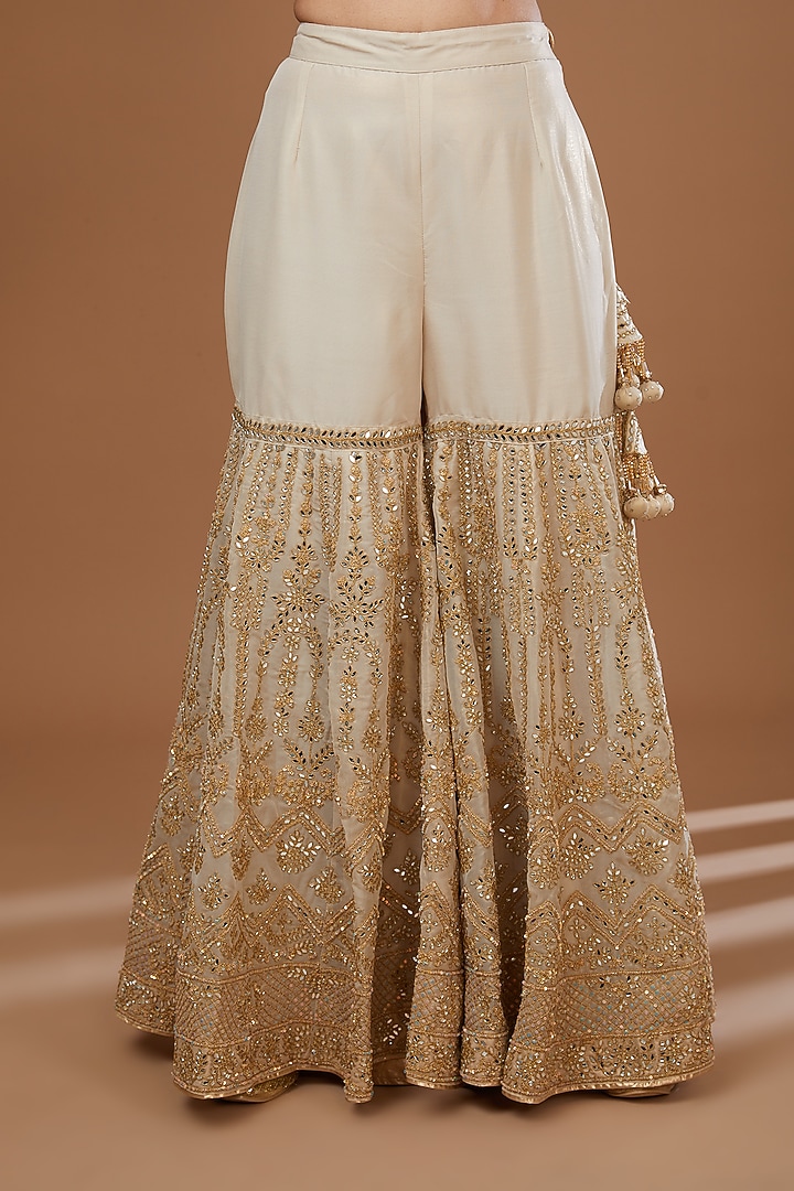 Ivory Organza Gota Patti & Mirror Embroidered Gharara Set by Vandana Sethi at Pernia's Pop Up Shop