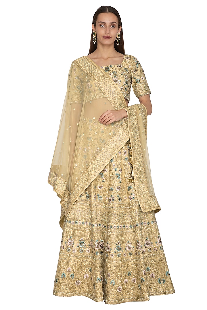 Beige Embroidered Lehenga Set by Vandana Sethi