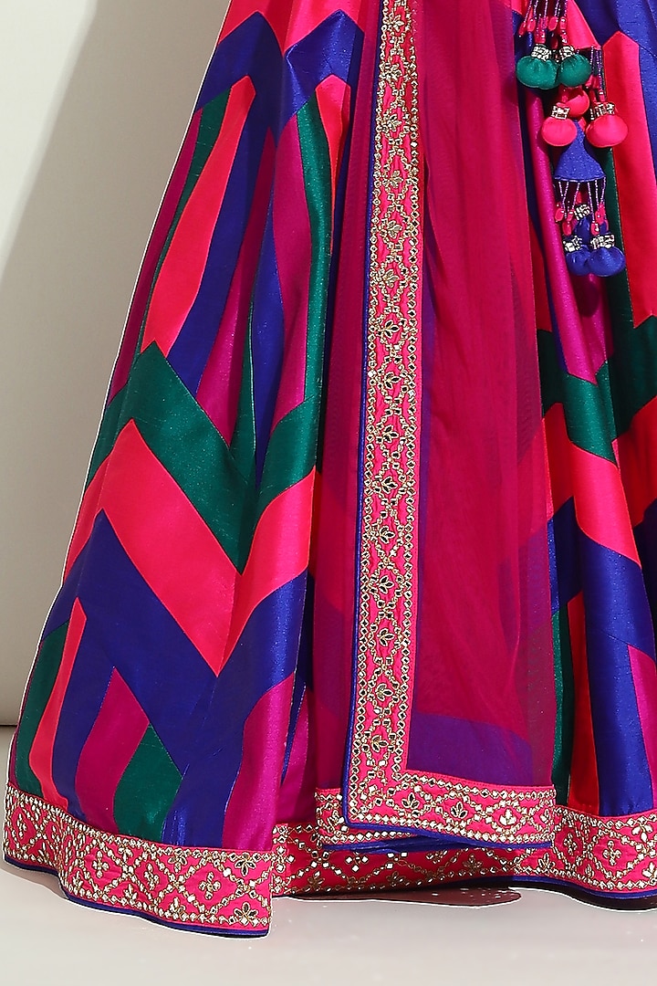 Multi-Colored Dupion Silk Chevron Wedding Lehenga Set by Vandana Sethi at Pernia's Pop Up Shop