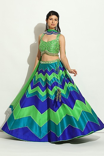 Multi-Colored Georgette Chevron Wedding Lehenga Set by Vandana Sethi at Pernia's Pop Up Shop