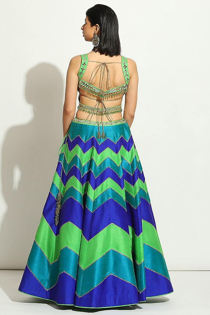 Multi-Colored Georgette Chevron Wedding Lehenga Set by Vandana Sethi at Pernia's Pop Up Shop