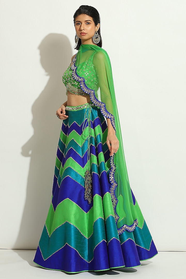 Multi-Colored Georgette Chevron Wedding Lehenga Set by Vandana Sethi at Pernia's Pop Up Shop