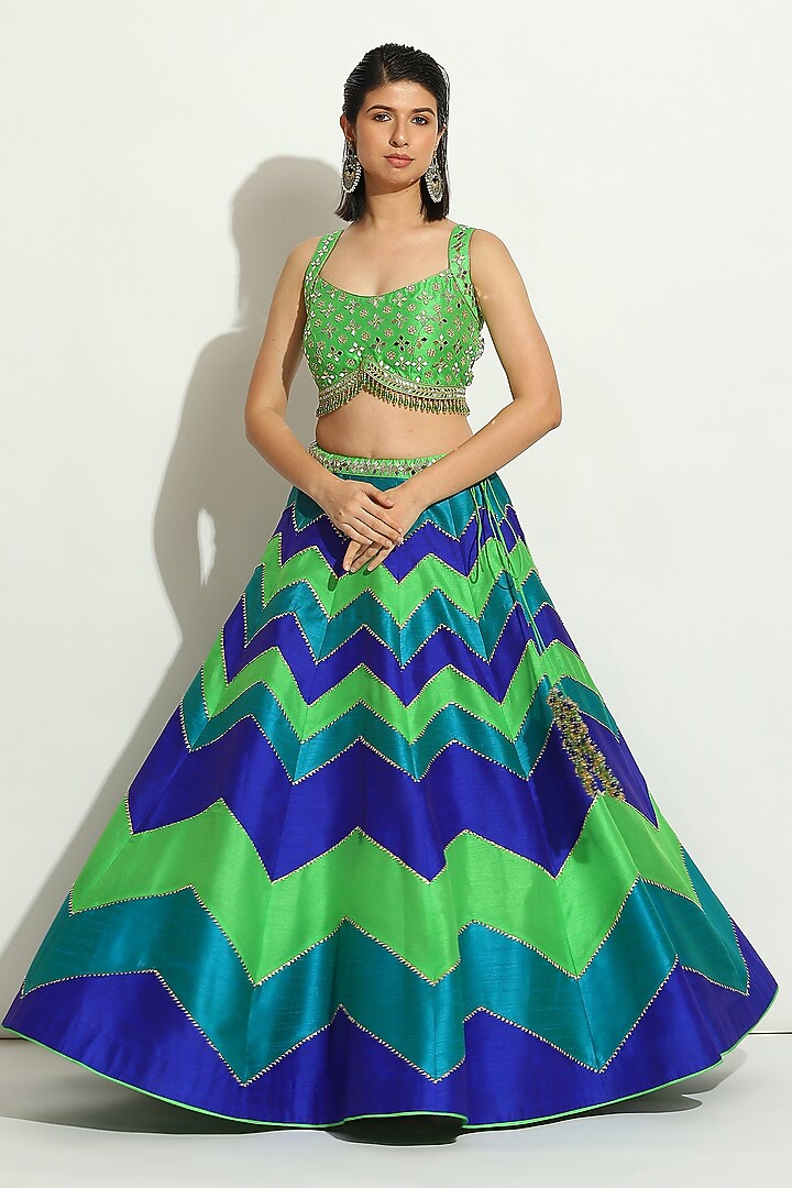 Multi-Colored Georgette Chevron Wedding Lehenga Set by Vandana Sethi at Pernia's Pop Up Shop