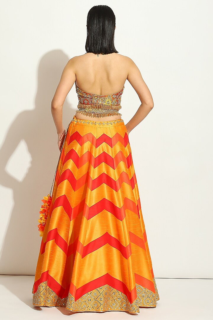 Multi-Colored Dupion Silk Chevron Wedding Lehenga Set by Vandana Sethi at Pernia's Pop Up Shop
