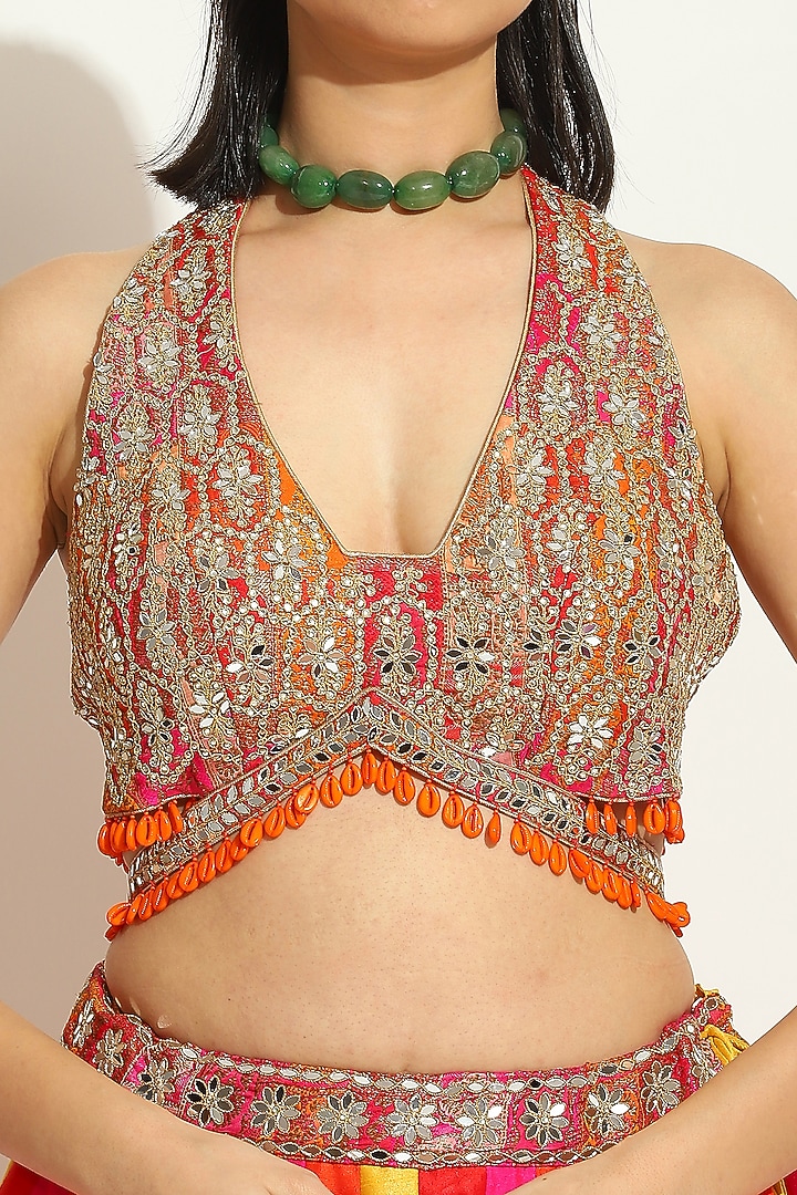 Multi-Colored Dupion Silk Chevron Wedding Lehenga Set by Vandana Sethi at Pernia's Pop Up Shop