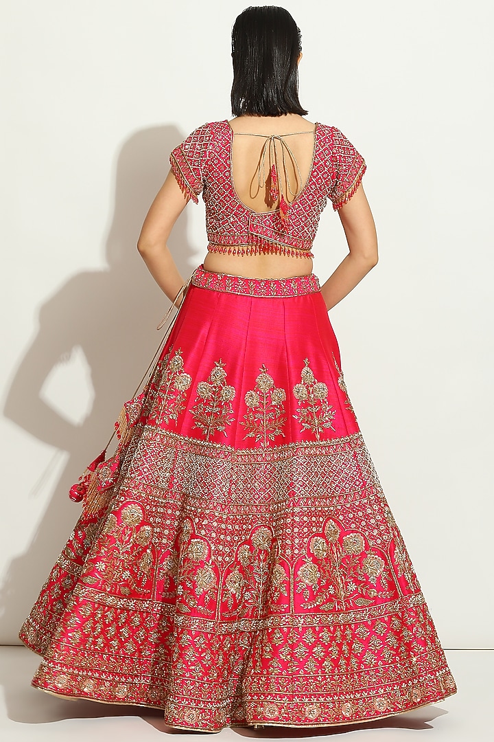 Fuchsia Pink Dupion Silk Zardosi Embroidered Bridal Lehenga Set by Vandana Sethi at Pernia's Pop Up Shop