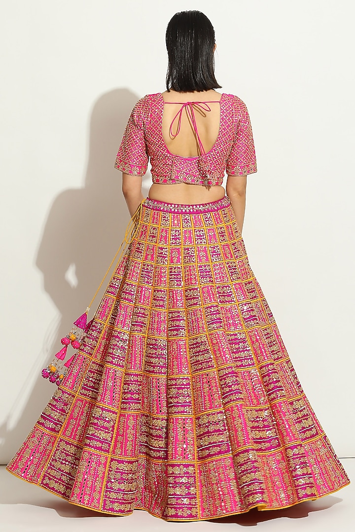 Multi-Colored Dupion Silk Gota-Patti Embroidered Bridal Lehenga Set by Vandana Sethi at Pernia's Pop Up Shop
