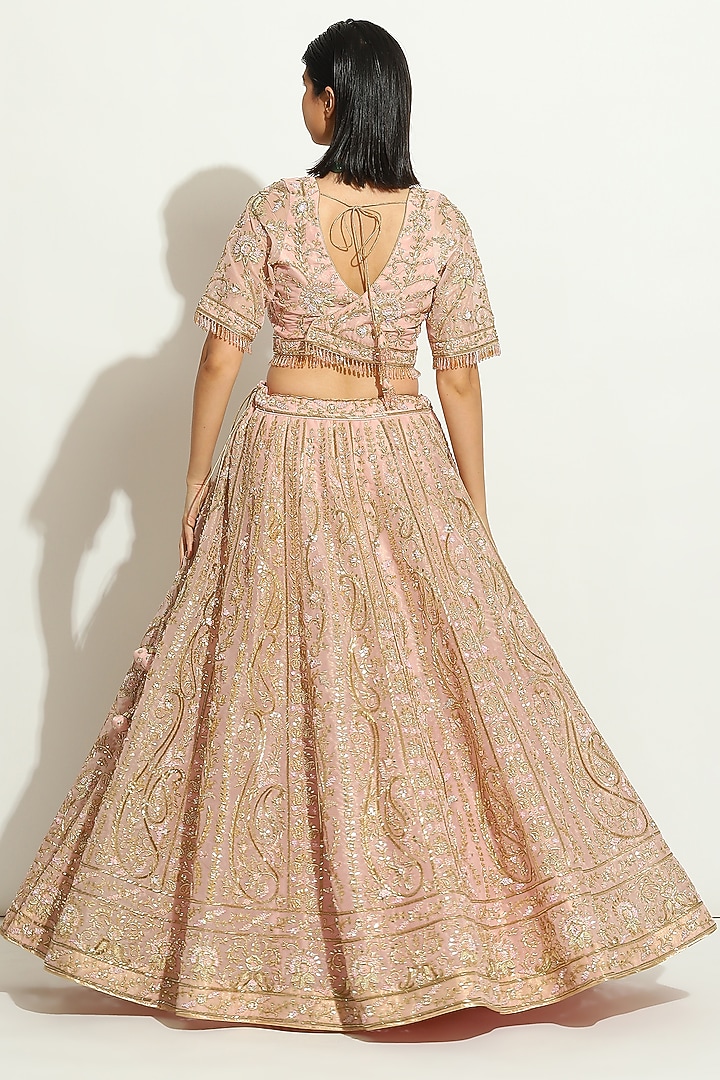 Pink Organza Zardosi Embroidered Bridal Lehenga Set by Vandana Sethi at Pernia's Pop Up Shop