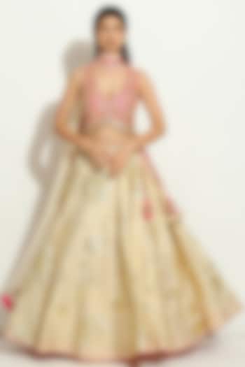 Ivory Dupion Silk Gota Embroidered Wedding Lehenga Set by Vandana Sethi at Pernia's Pop Up Shop